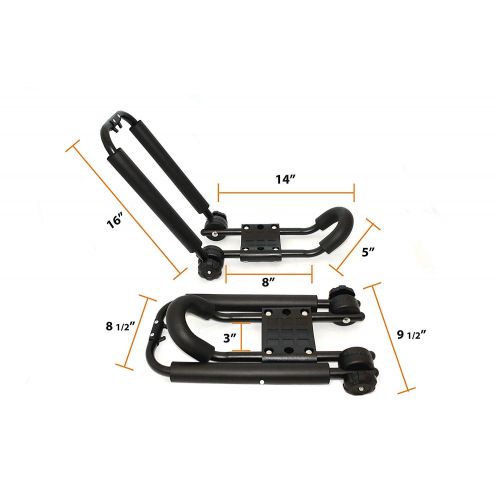  AA ToughSteel Folding J Bar Rack Kayak roof top Folding Foldable Collapsible J Shape Bar 150 Lbs Kayak Canoe Inflatable Paddle Board Surfboard Roof Rack Carrier Car SUV Roof Top Mount