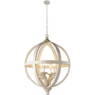 Y Decor Y-Decor LZ3225-4S Hercules 4 Light Chandelier in Wooden Globe Frame and Neutral Finish