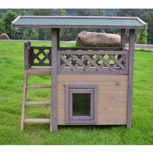  AA-GWCWWWL Outdoor Cat Wooden House Lodge, Ideal Cat Condo, Weatherproof Cat Shelter, Grey Pet Wooden Maisonette Shelter,Internal Dimensions:344539cm