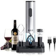 Electric Wine Bottle Opener Set, AAB Rechargeable Automatic Corkscrew with Foil Cutter, Wine Pourer, 2 Vacuum Stoppers & Stand - 4 AA Batteries and USB Charging Cable