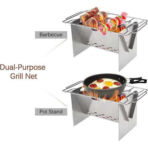  AACXRCR Barbecue tool set Mini Folding Charcoal Grill, Multifunctional Camping Wood Stove Made from Stainless Steel with Carrying Bag Suitable for Outdoor Picnic Backyard Camping C