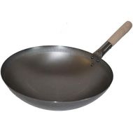 AAF Nommel  Wok Pfanne runder Boden Ø 31 cm aus Carbon Stahl fuer Gasherd mit Holzgriff