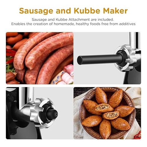  AAOBOSI Meat Grinder Electric, [3000W Max] Meat Grinder Heavy Duty with 2 Stainless Steel Blades & 4 Grinding Plates, Sausage Maker & Kibbe Kit for Home Kitchen & Commercial Using (Sliver)