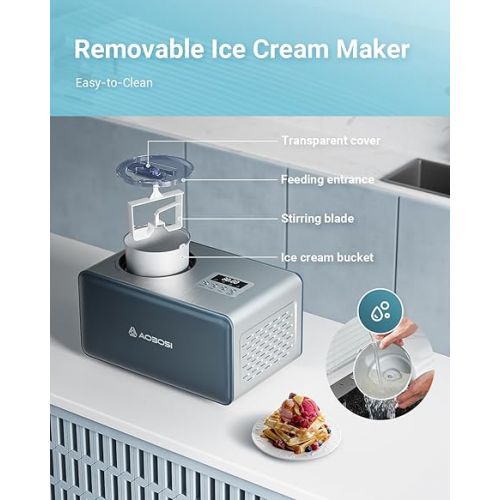  AAOBOSI 1.6 Quart Ice Cream Maker Machine with 4 Modes,No Pre-Freezing with Built-in Compressor,Frozen Yogurt,Home Ice Cream Maker,Long-lasting Cooling,LCD Digital Display,Timer,Stainless Steel