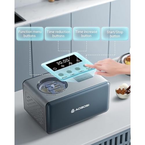  AAOBOSI 2.2 Quart Ice Cream Maker Machine with 4 Modes,No Pre-Freezing with Built-in Compressor,Frozen Yogurt,Home Ice Cream Maker,Long-lasting Cooling,LCD Digital Display,Timer,Stainless Steel