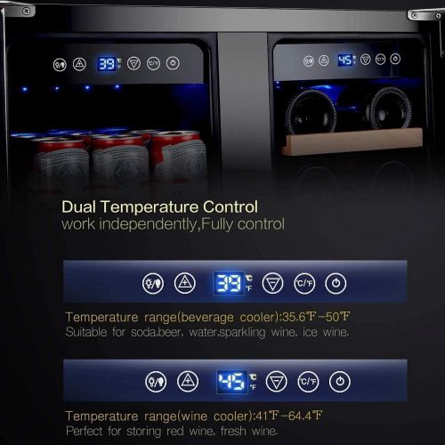  [아마존베스트]AAOBOSI Aobosi 24 Inch Beverage and Wine Cooler Dual Zone, 2-IN-1 Wine Beverage Refrigerator with Independent Temperature Control, LED Light, Quiet Operation, Energy Saving, Hold 18 Bottle