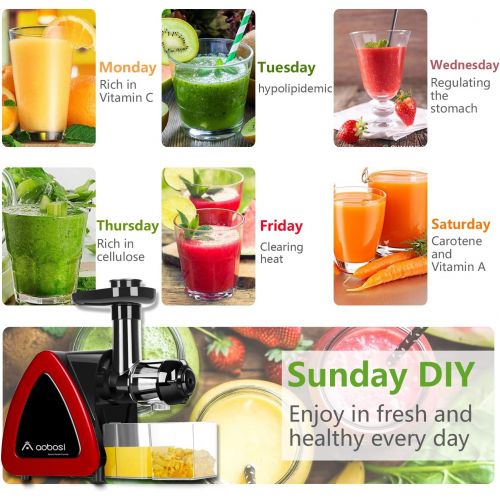  AAOBOSI Aobosi Slow Masticating juicer Extractor, Cold Press Juicer Machine, Quiet Motor, Reverse Function, High Nutrient Fruit and Vegetable Juice with Juice Jug & Brush for Cleaning