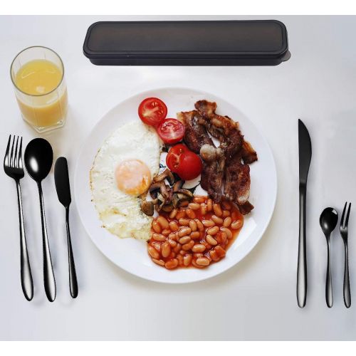  [아마존베스트]AARainbow Stainless Steel Flatware Set Portable Reusable Cutlery Set Travel Utensils Set Including Chopsticks Knife Fork Spoon Straws Cleaning Brush Dishwasher Safe (B- 8 Black)