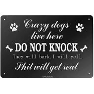 AAROENLYS Retro Sign Tin Sign Do Not Knock Sign,Crazy Dogs Live Here Aluminum Sign Wall Decor Shed Garage Man Cave Kitchen 12 X 8 Inch