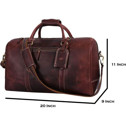  [아마존핫딜][아마존 핫딜] AARON LEATHER GOODS VENDIMIA ESTILO Leather Travel Duffle Bag | Gym Sports Bag Airplane Luggage Carry-On Bag By Aaron Leather (Walnut)