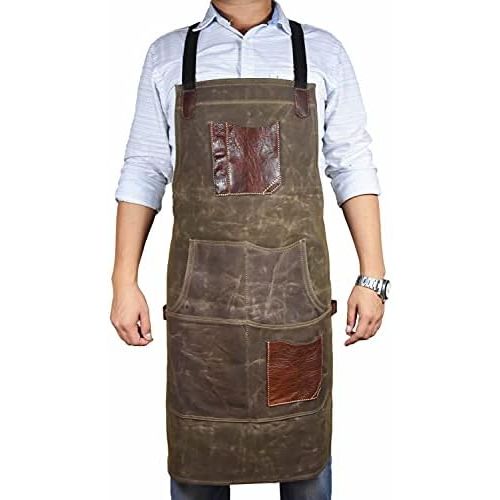  AARON LEATHER GOODS VENDIMIA ESTILO One Size Fits Utility Apron Adjustable Cross-Back Straps Multi-Use Shop Apron With Tool Pockets By Aaron Leather Goods (Green, Canvas Leather)