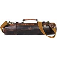 [아마존베스트]AARON LEATHER GOODS VENDIMIA ESTILO Leather Knife Roll Storage Bag | Elastic and Expandable 10 Pockets | Adjustable/Removable Shoulder Strap | Travel Friendly Chefs Knife Drop Roll by Aaron Leather Goods