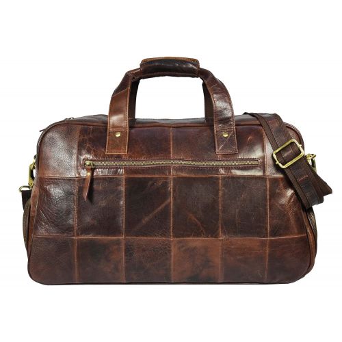  AARON LEATHER GOODS VENDIMIA ESTILO 19 Inch Leather Travel Duffle Bag For Men Overnight Weekend Luggage Carry On Duffel Bag (Walnut)