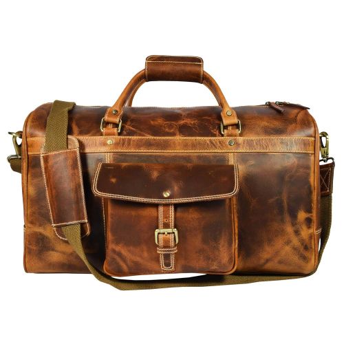  AARON LEATHER GOODS VENDIMIA ESTILO Aaron Leather 20 inch Full Grain Leather Weekender Duffle Bag (Caramel)