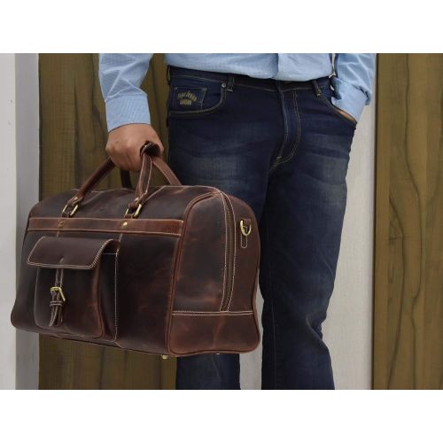  AARON LEATHER GOODS VENDIMIA ESTILO Aaron Leather 20 inch Full Grain Leather Weekender Duffle Bag (Caramel)