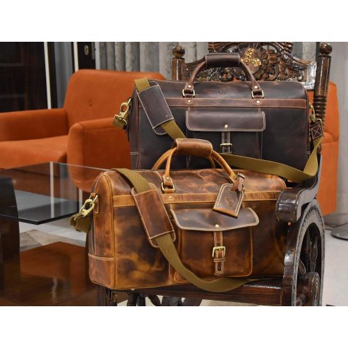  AARON LEATHER GOODS VENDIMIA ESTILO Aaron Leather 20 inch Full Grain Leather Weekender Duffle Bag (Caramel)