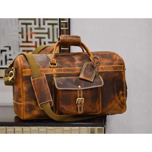  AARON LEATHER GOODS VENDIMIA ESTILO Aaron Leather 20 inch Full Grain Leather Weekender Duffle Bag (Caramel)