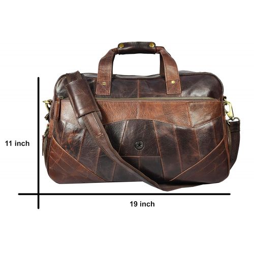  AARON LEATHER GOODS VENDIMIA ESTILO 19 Inch Leather Travel Duffle Bag For Men Overnight Weekend Luggage Carry On Duffel Bag (Hickory)