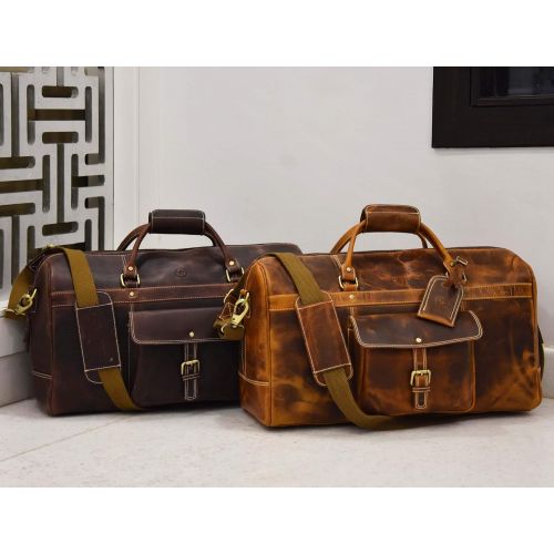  AARON LEATHER GOODS VENDIMIA ESTILO Aaron Leather 20 inch Full Grain Leather Weekender Duffle Bag (Walnut)