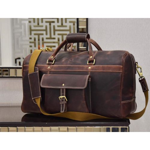  AARON LEATHER GOODS VENDIMIA ESTILO Aaron Leather 20 inch Full Grain Leather Weekender Duffle Bag (Walnut)