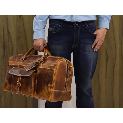  AARON LEATHER GOODS VENDIMIA ESTILO Aaron Leather 20 inch Full Grain Leather Weekender Duffle Bag (Walnut)