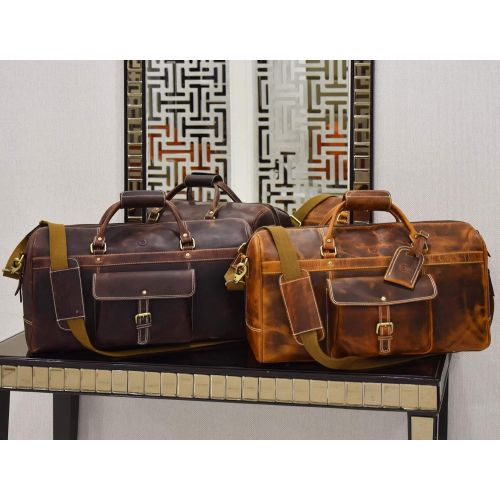  AARON LEATHER GOODS VENDIMIA ESTILO Aaron Leather 20 inch Full Grain Leather Weekender Duffle Bag (Walnut)