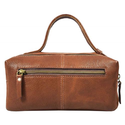  AARON LEATHER GOODS VENDIMIA ESTILO Leather Toiletry Bag for Men Dual Zipper with Handle and 2 Compartment (Caramel)