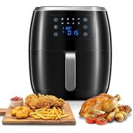 AAUU Hot Air Fryer, 6L XXL Airfryer with Quiet and 1800W Powerful Motor, 8 Presets, Hot Air, Without Oil, LED Display, 40+ Recipe, Black