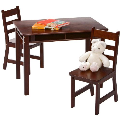  AB-Land Rectangular Table and 2 Chairs Set with Shelves, Espresso Finish, Made from Composite Wood, Kids Playing Room, Set, Children Activity, Bundle with Our Expert Guide with Tips for Ho