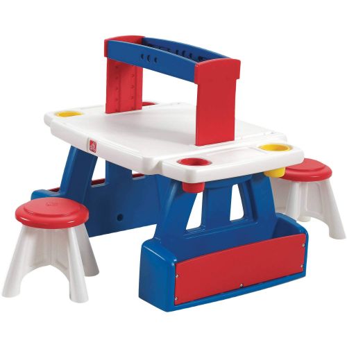  AB-Land Kids Table and Two Stools, Sturdy Desk, Molded in Storage Tray, Wooden Shelf, Lower Side Support, Playroom, Kids Activity, Bundle with Our Expert Guide with Tips for Home Arrangeme