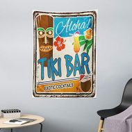 Marke: ABAKUHAUS ABAKUHAUS Tiki-Bar Wandteppich Tiki-Bar Illustration Exotic Cocktails und Aloha Beschriftung Ferien Exotik aus Weiches Mikrofaser Stoff 110x150cm Fuer den Wohn und Schlafzimmer Druc