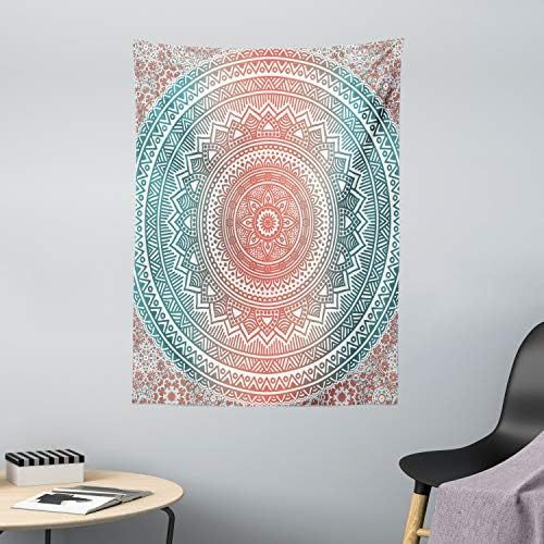  Marke: ABAKUHAUS ABAKUHAUS Teal und Coral Wandteppich Antique Mandalaaus Weiches Mikrofaser Stoff 110x150cm Waschbar Klarer Digitaldruck Teal Coral