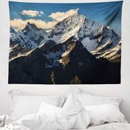 Marke: ABAKUHAUS ABAKUHAUS Berg Wandteppich, Ansicht von Alpen Berg, aus Weiches Mikrofaser Stoff Dekoration fuer das Wohnzimmer, 150 x 110 cm, Weiss Schwarz Blau