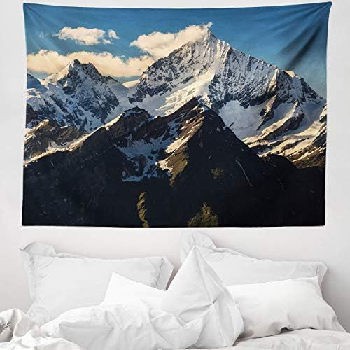  Marke: ABAKUHAUS ABAKUHAUS Berg Wandteppich, Ansicht von Alpen Berg, aus Weiches Mikrofaser Stoff Dekoration fuer das Wohnzimmer, 150 x 110 cm, Weiss Schwarz Blau