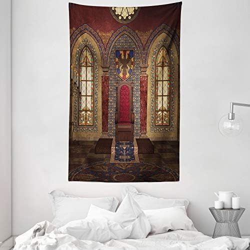  Marke: ABAKUHAUS ABAKUHAUS gotisch Wandteppich und Tagesdecke Medieval Palace Thronaus Weiches Mikrofaser Stoff 140 x 230 cm Klare Farben Brown Ruby