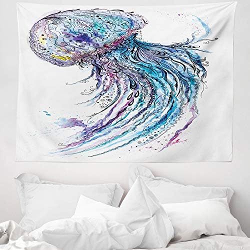  Marke: ABAKUHAUS ABAKUHAUS Qualle Wandteppich Aqua Farben Kreativeaus Weiches Mikrofaser Stoff 150 x 110 cm Waschbar mit Klaren Farben Blau lila weiss