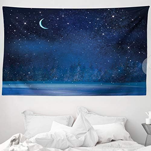  Marke: ABAKUHAUS ABAKUHAUS Mond Wandteppich und Tagesdecke Stern und Mond Illustration wahrend der Nacht voller Sternen Digitale Nachstellungaus Weiches Mikrofaser Stoff 230 x 140 cm Pflegeleicht D