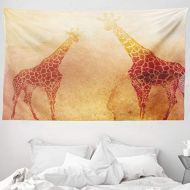 Marke: ABAKUHAUS ABAKUHAUS Safari Wandteppich und Tagesdecke Tropic Afrikanische Giraffenaus Weiches Mikrofaser Stoff 230 x 140 cm Klare Farben Orange