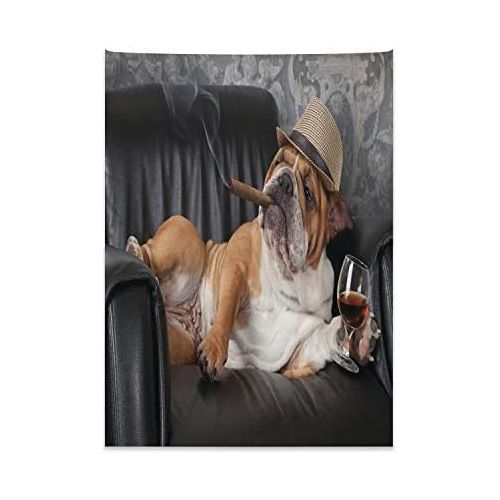  Marke: ABAKUHAUS ABAKUHAUS Bulldogge Wandteppich und Tagesdecke, Humorvolles Hundetrinken, aus Weiches Mikrofaser Stoff Wand Dekoration Fuer Schlafzimmer, 110 x 150 cm, Mehrfarbig