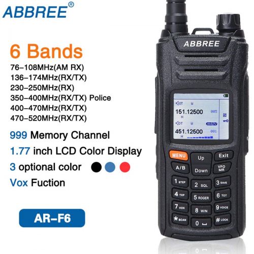  ABBREE AR-F6 6 Bands Display 125-559 Mnz 999CH Multi-Functional VOX DTMF SOS LCD Color Screen Ham Two Way Radio