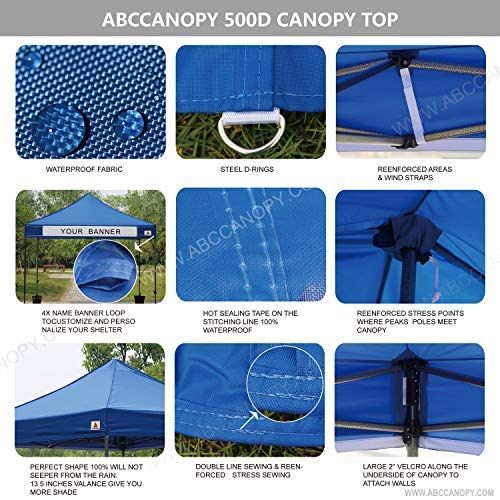  ABCCANOPY 10x10 Pop up Canopy Tent Instant Shelter Commercial Portable Market Canopy with 4 Removable Zipper End Side Walls & Wheeled Bag, Bonus 4 Sand Bags & 23 Square Feet of Awn