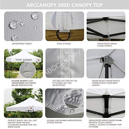  ABCCANOPY 10x10 Pop up Canopy Tent Instant Shelter Commercial Portable Market Canopy with 4 Removable Zipper End Side Walls & Wheeled Bag, Bonus 4 Sand Bags & 23 Square Feet of Awn