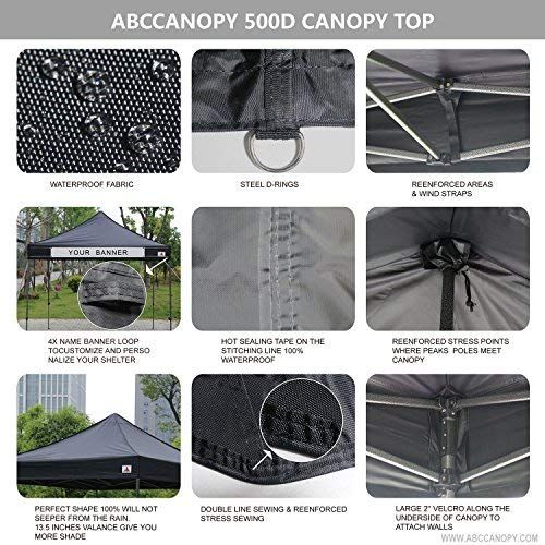  ABCCANOPY 10x10 Pop up Canopy Tent Instant Shelter Commercial Portable Market Canopy with 4 Removable Zipper End Side Walls & Wheeled Bag, Bonus 4 Sand Bags & 23 Square Feet of Awn