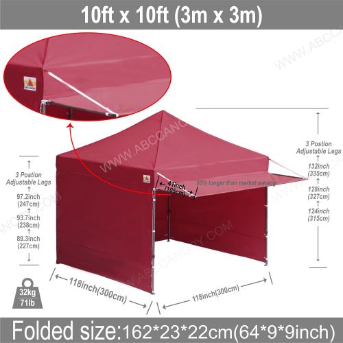  ABCCANOPY 10x10 Pop up Canopy Tent Instant Shelter Commercial Portable Market Canopy with 4 Removable Zipper End Side Walls & Wheeled Bag, Bonus 4 Sand Bags & 23 Square Feet of Awn