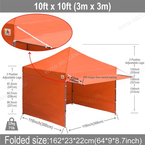  ABCCANOPY 10x10 Pop up Canopy Tent Instant Shelter Commercial Portable Market Canopy with 4 Removable Zipper End Side Walls & Wheeled Bag, Bonus 4 Sand Bags & 23 Square Feet of Awn