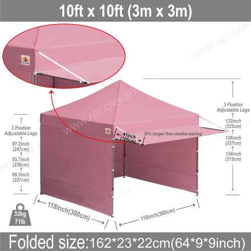  ABCCANOPY 10x10 Pop up Canopy Tent Instant Shelter Commercial Portable Market Canopy with 4 Removable Zipper End Side Walls & Wheeled Bag, Bonus 4 Sand Bags & 23 Square Feet of Awn