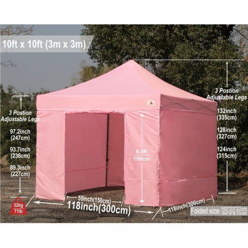  ABCCANOPY 10x10 Pop up Canopy Tent Instant Shelter Commercial Portable Market Canopy with 4 Removable Zipper End Side Walls & Wheeled Bag, Bonus 4 Sand Bags & 23 Square Feet of Awn