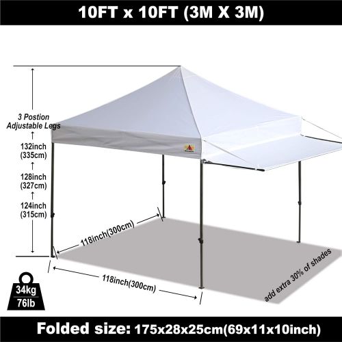  ABCCANOPY 10x10 Pop up Canopy Tent Instant Shelter Commercial Portable Market Canopy with 4 Removable Zipper End Side Walls & Wheeled Bag, Bonus 4 Sand Bags & 23 Square Feet of Awn