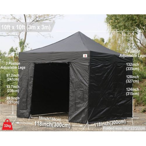  ABCCANOPY 10x10 Pop up Canopy Tent Instant Shelter Commercial Portable Market Canopy with 4 Removable Zipper End Side Walls & Wheeled Bag, Bonus 4 Sand Bags & 23 Square Feet of Awn