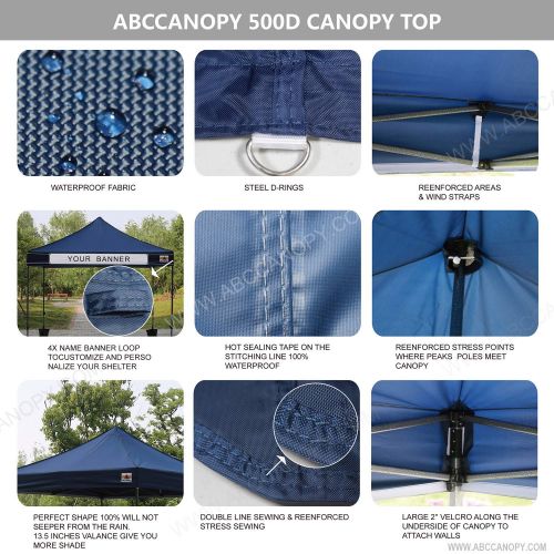  ABCCANOPY 10x10 Pop up Canopy Tent Instant Shelter Commercial Portable Market Canopy with 4 Removable Zipper End Side Walls & Wheeled Bag, Bonus 4 Sand Bags & 23 Square Feet of Awn